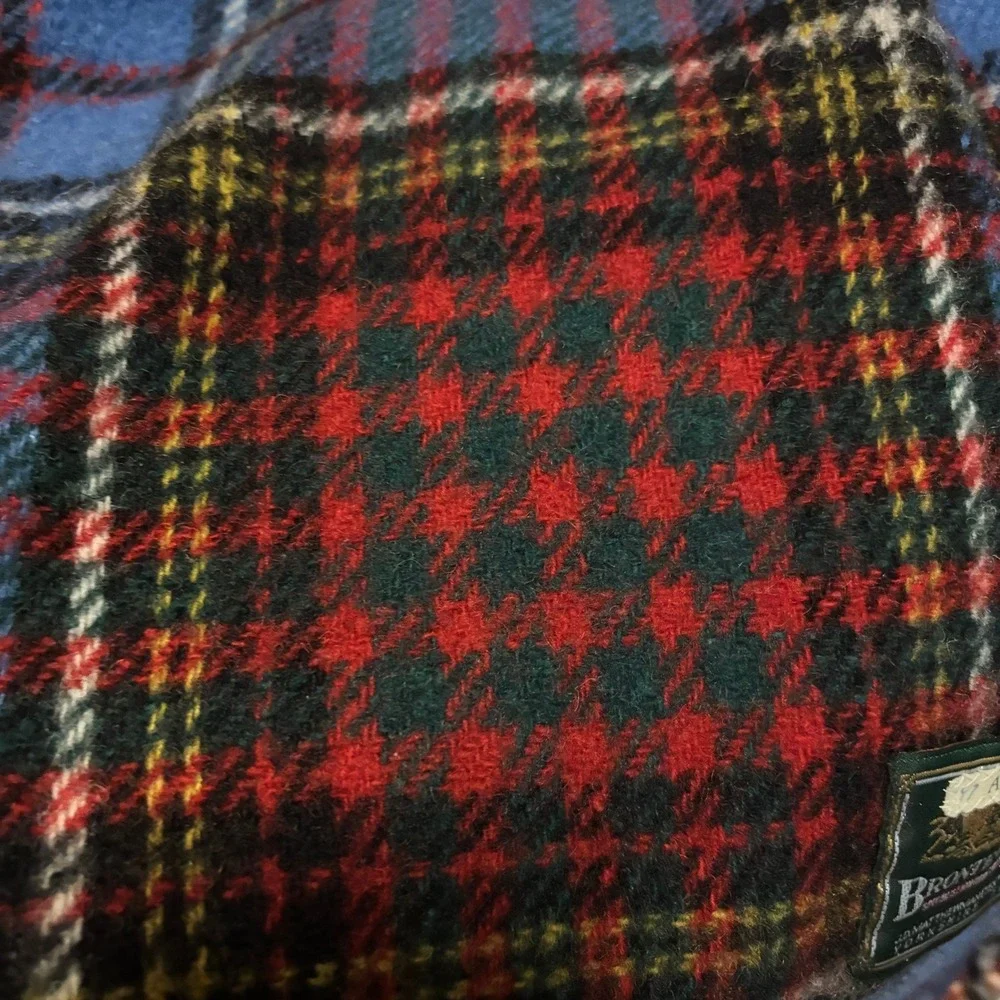 100% Wool Vintage Anderson Tartan Throw Blanket Travel Rug Bronte Tweed Blue Red